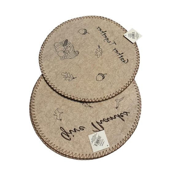 4 Round Place Mats Thanksgiving Autumn Gather Together Give Thanks Embroidered - Picture 4 of 5
